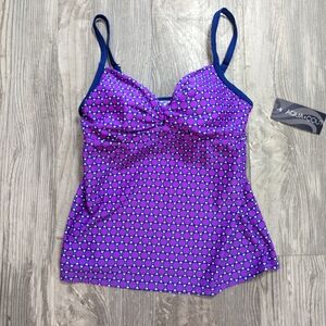 Aqua couture women's tankini swim top purple geometric size M